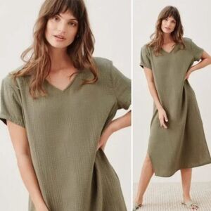 Jenni Kayne Cypress V Neck Caftan Gauze Midi Dress Olive Green Size XS